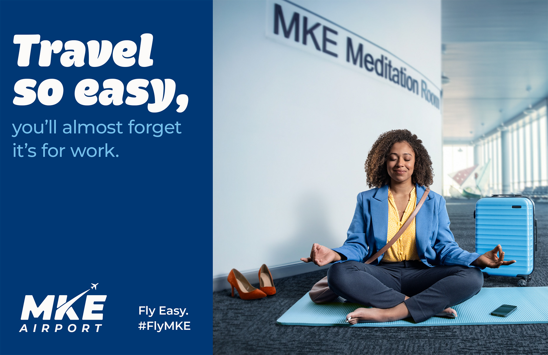 Ad Campaign Airport Meditating Woman