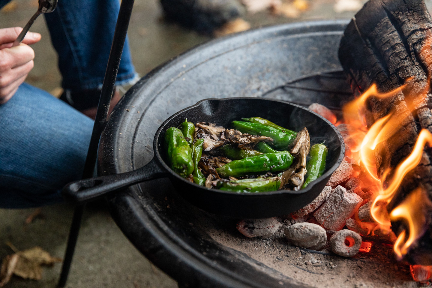 food photographer - peppers being cooked on an open flame at the Milkweed Inn