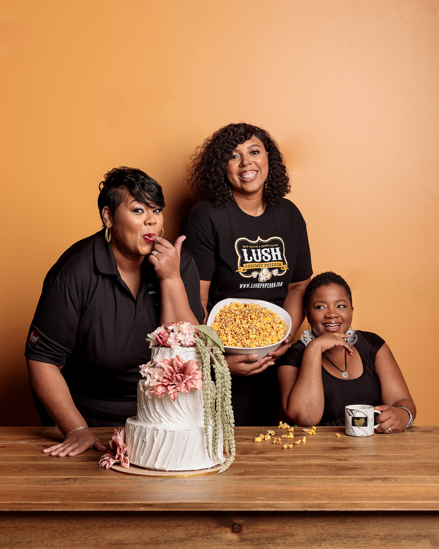 editorial photographer Milwaukee - Sherman Phoenix business owners: Adija Greer-Smith of Confectionately Yours, Marcia Taylor of Lush Gourmet Popcorn, and Joanne Sabir of Shindig Coffee.