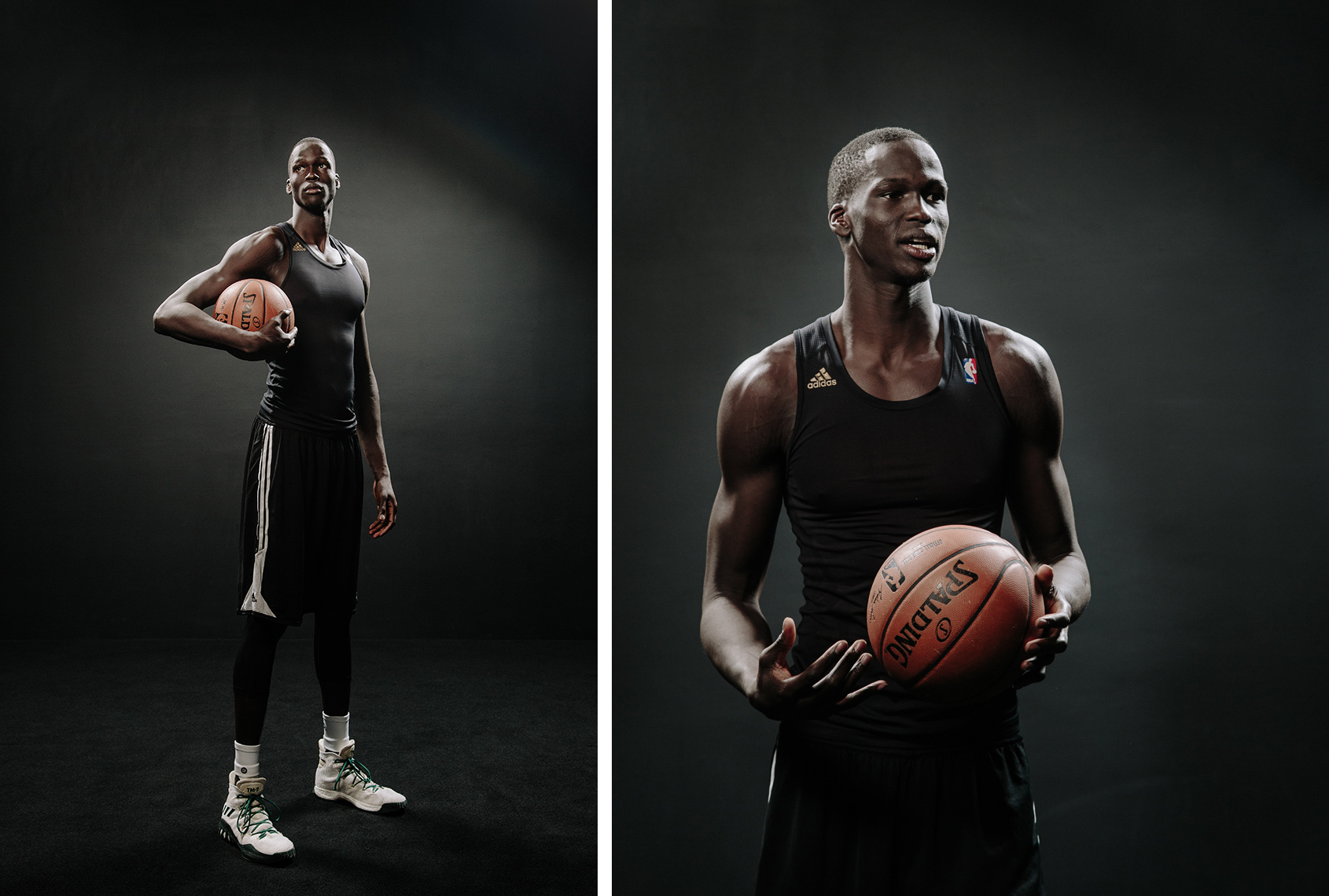 editorial sports photographer - portraits of Thon Maker holding a basketball when he was 19 years old